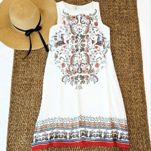 Max Studio Women's Mini Dress Size XS Relaxed Sheath White Colorful Bohemian - Picture 14 of 14